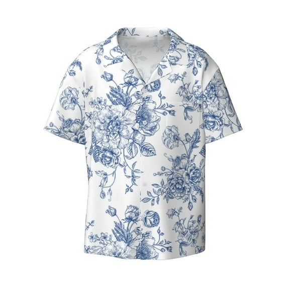 Xecao offers the Rose Flowers for Men's Casual Short-sleeved Shirt, a button-up collared shirt with a pocket, perfect for beach vacations and yacht travel in the 3X-Large size.