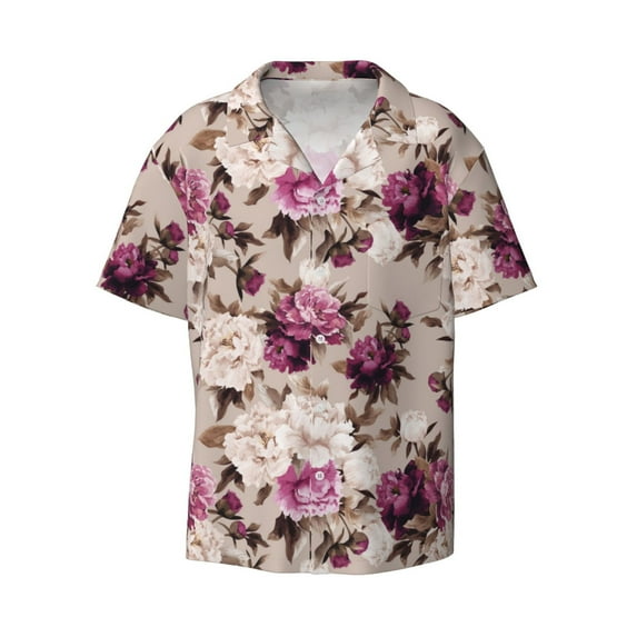 Xecao offers the Rose Flowers for Men's Casual Short-sleeved Shirt, a button-up collared shirt with a pocket, perfect for beach vacations and yacht travel in the Large size.