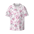 thumbnail image 1 of Xecao offers the Rose Flowers for Men's Casual Short-sleeved Shirt, a button-up collared shirt with a pocket, perfect for beach vacations and yacht travel in the Medium size., 1 of 7