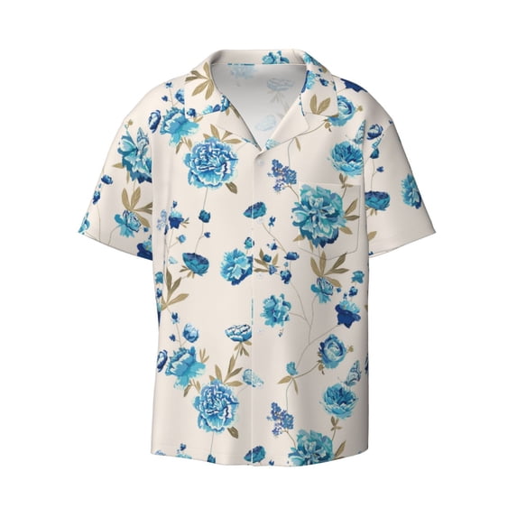 Xecao offers the Rose Flowers for Men's Casual Short-sleeved Shirt, a button-up collared shirt with a pocket, perfect for beach vacations and yacht travel in the Medium size.