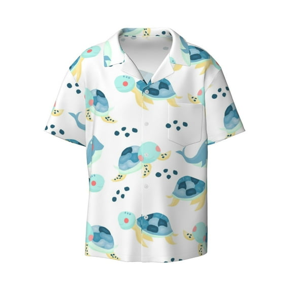 Xecao offers the Sea Turtle for Men's Casual Short-sleeved Shirt, a button-up collared shirt with a pocket, perfect for beach vacations and yacht travel in the 4X-Large size.