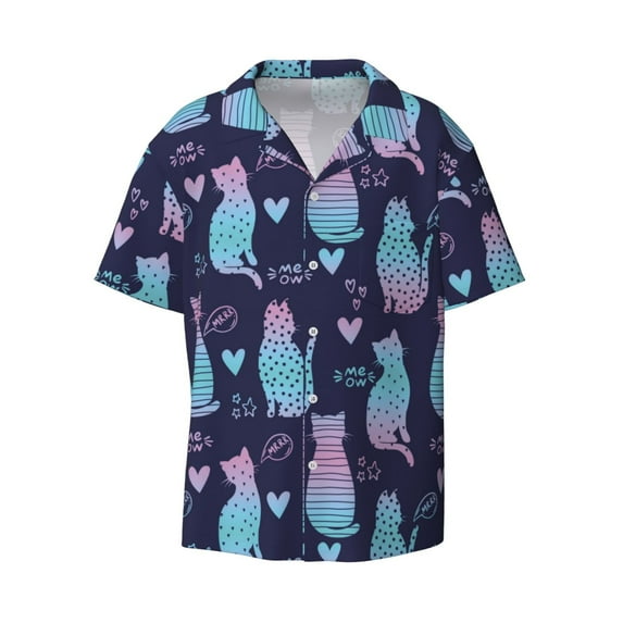 Xecao offers the Silhouette Cats for Men's Casual Short-sleeved Shirt, a button-up collared shirt with a pocket, perfect for beach vacations and yacht travel in the Medium size.