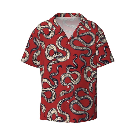 Xecao offers the Snake for Men's Casual Short-sleeved Shirt, a button-up collared shirt with a pocket, perfect for beach vacations and yacht travel in the 4X-Large size.