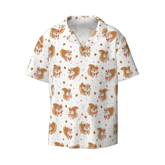 Xecao offers the Squirrel And Rose for Men's Casual Short-sleeved Shirt, a button-up collared shirt with a pocket, perfect for beach vacations and yacht travel in the XX-Large size.