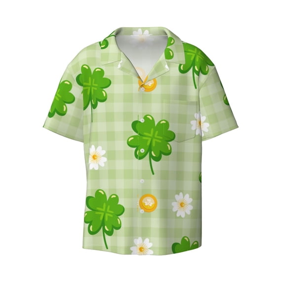 Xecao offers the St Patrick's Day11 for Men's Casual Short-sleeved Shirt, a button-up collared shirt with a pocket, perfect for beach vacations and yacht travel in the XX-Large size.