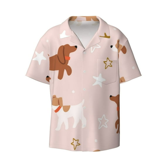 Xecao offers the Star Cute Dog for Men's Casual Short-sleeved Shirt, a button-up collared shirt with a pocket, perfect for beach vacations and yacht travel in the X-Large size.