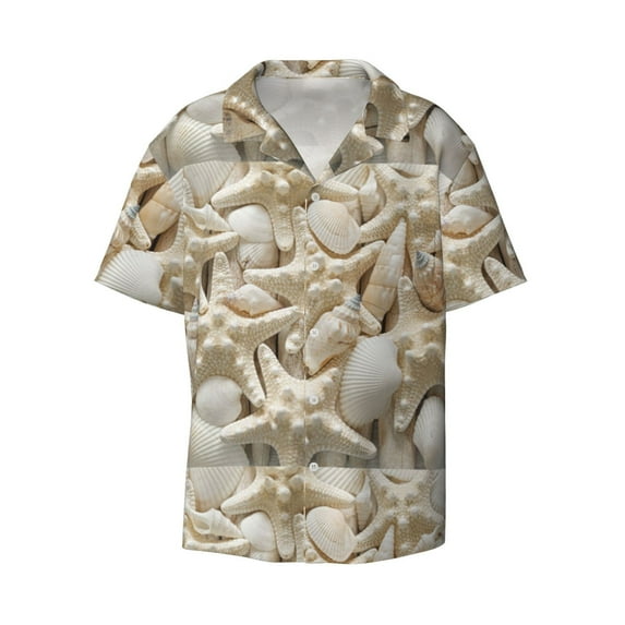 Xecao offers the Starfish and Sea Shells for Men's Casual Short-sleeved Shirt, a button-up collared shirt with a pocket, perfect for beach vacations and yacht travel in the X-Large size.