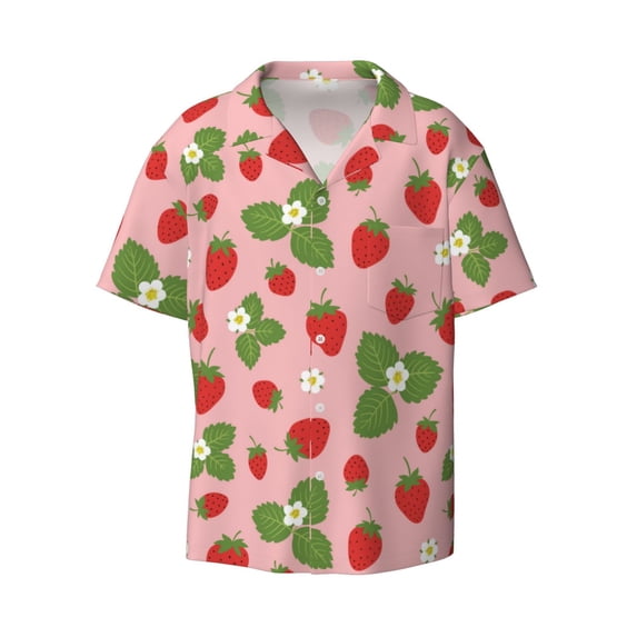 Xecao offers the Strawberries for Men's Casual Short-sleeved Shirt, a button-up collared shirt with a pocket, perfect for beach vacations and yacht travel in the Large size.