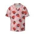 thumbnail image 1 of Xecao offers the Strawberries for Men's Casual Short-sleeved Shirt, a button-up collared shirt with a pocket, perfect for beach vacations and yacht travel in the Small size., 1 of 7