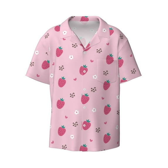 Xecao offers the Strawberries for Men's Casual Short-sleeved Shirt, a button-up collared shirt with a pocket, perfect for beach vacations and yacht travel in the X-Large size.