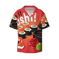 thumbnail image 1 of Xecao offers the Sushi for Men's Casual Short-sleeved Shirt, a button-up collared shirt with a pocket, perfect for beach vacations and yacht travel in the X-Large size., 1 of 7