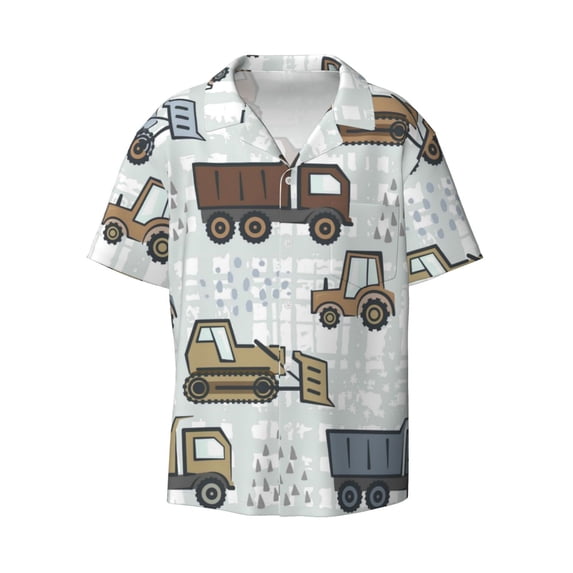 Xecao offers the Tractor and Dumper for Men's Casual Short-sleeved Shirt, a button-up collared shirt with a pocket, perfect for beach vacations and yacht travel in the XX-Large size.