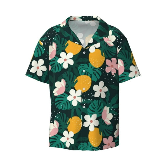 Xecao offers the Tropical Fruit for Men's Casual Short-sleeved Shirt, a button-up collared shirt with a pocket, perfect for beach vacations and yacht travel in the X-Large size.