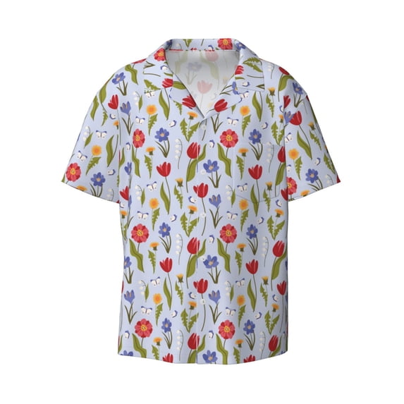 Xecao offers the Tulips Flowers for Men's Casual Short-sleeved Shirt, a button-up collared shirt with a pocket, perfect for beach vacations and yacht travel in the Medium size.