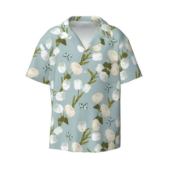 Xecao offers the Tulips Flowers for Men's Casual Short-sleeved Shirt, a button-up collared shirt with a pocket, perfect for beach vacations and yacht travel in the X-Large size.