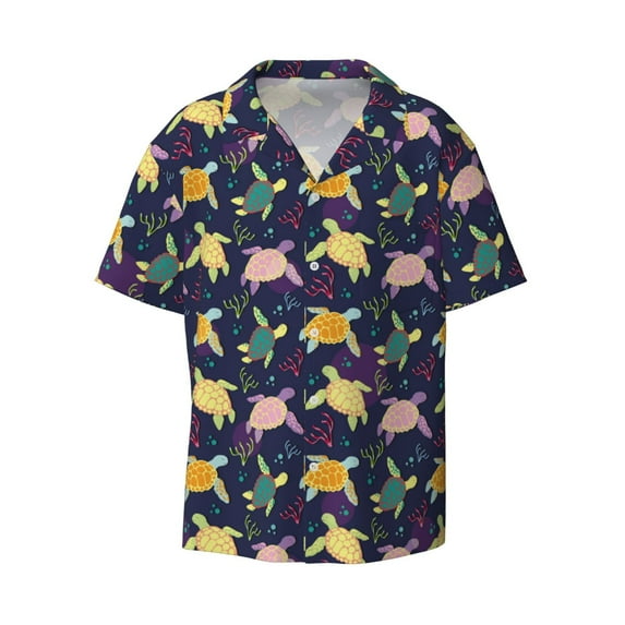 Xecao offers the Turtle for Men's Casual Short-sleeved Shirt, a button-up collared shirt with a pocket, perfect for beach vacations and yacht travel in the Large size.