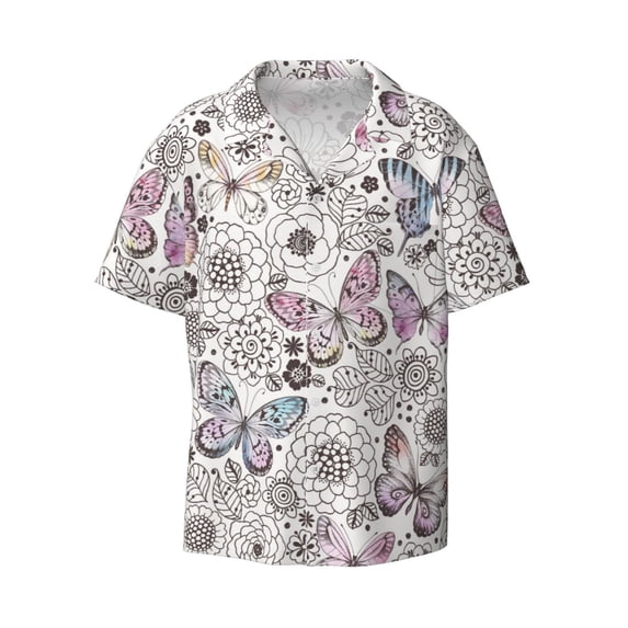 Xecao offers the Vintage Butterflies for Men's Casual Short-sleeved Shirt, a button-up collared shirt with a pocket, perfect for beach vacations and yacht travel in the Large size.