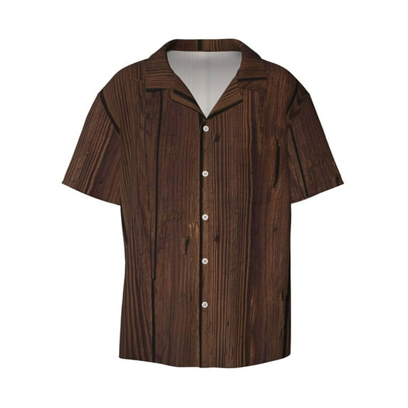 Xecao offers the Vintage Wood for Men's Casual Short-sleeved Shirt, a button-up collared shirt with a pocket, perfect for beach vacations and yacht travel in the 4X-Large size.