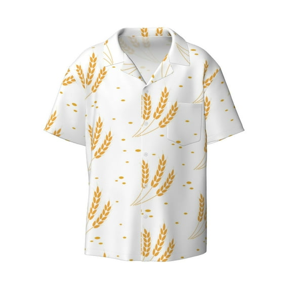 Xecao offers the Wheat for Men's Casual Short-sleeved Shirt, a button-up collared shirt with a pocket, perfect for beach vacations and yacht travel in the XX-Large size.