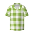 thumbnail image 1 of Xecao offers the White Green Plaid for Men's Casual Short-sleeved Shirt, a button-up collared shirt with a pocket, perfect for beach vacations and yacht travel in the Medium size., 1 of 7