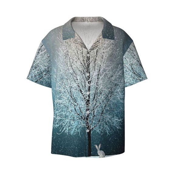 Xecao offers the Winter Rabbit for Men's Casual Short-sleeved Shirt, a button-up collared shirt with a pocket, perfect for beach vacations and yacht travel in the 3X-Large size.