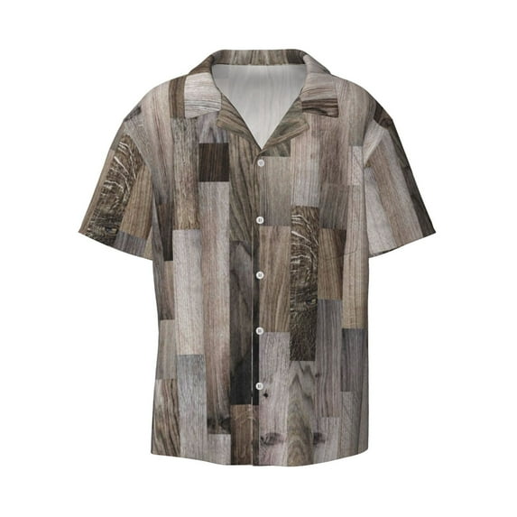Xecao offers the Wooden Texture for Men's Casual Short-sleeved Shirt, a button-up collared shirt with a pocket, perfect for beach vacations and yacht travel in the Large size.