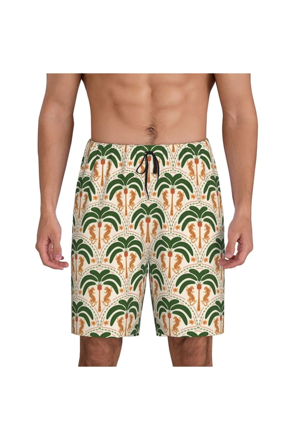 palm tree Asian leopard Print Men's Sleepwear Shorts Pajama Bottom Lounge Short nightwear with Convenient Pockets for Relaxed Home Wear-Small