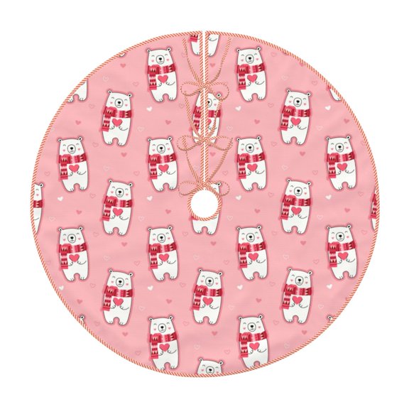 Xecao pink Scarf bear Pattern Christmas Tree Skirt Round Xmas Tree Mat Base Cover for Holiday Home Decorations-30"