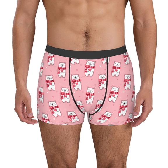 Xecao pink Scarf bear Print Men's Underwear Boxer Briefs,Breathable Choice for Men's Underwear-Small
