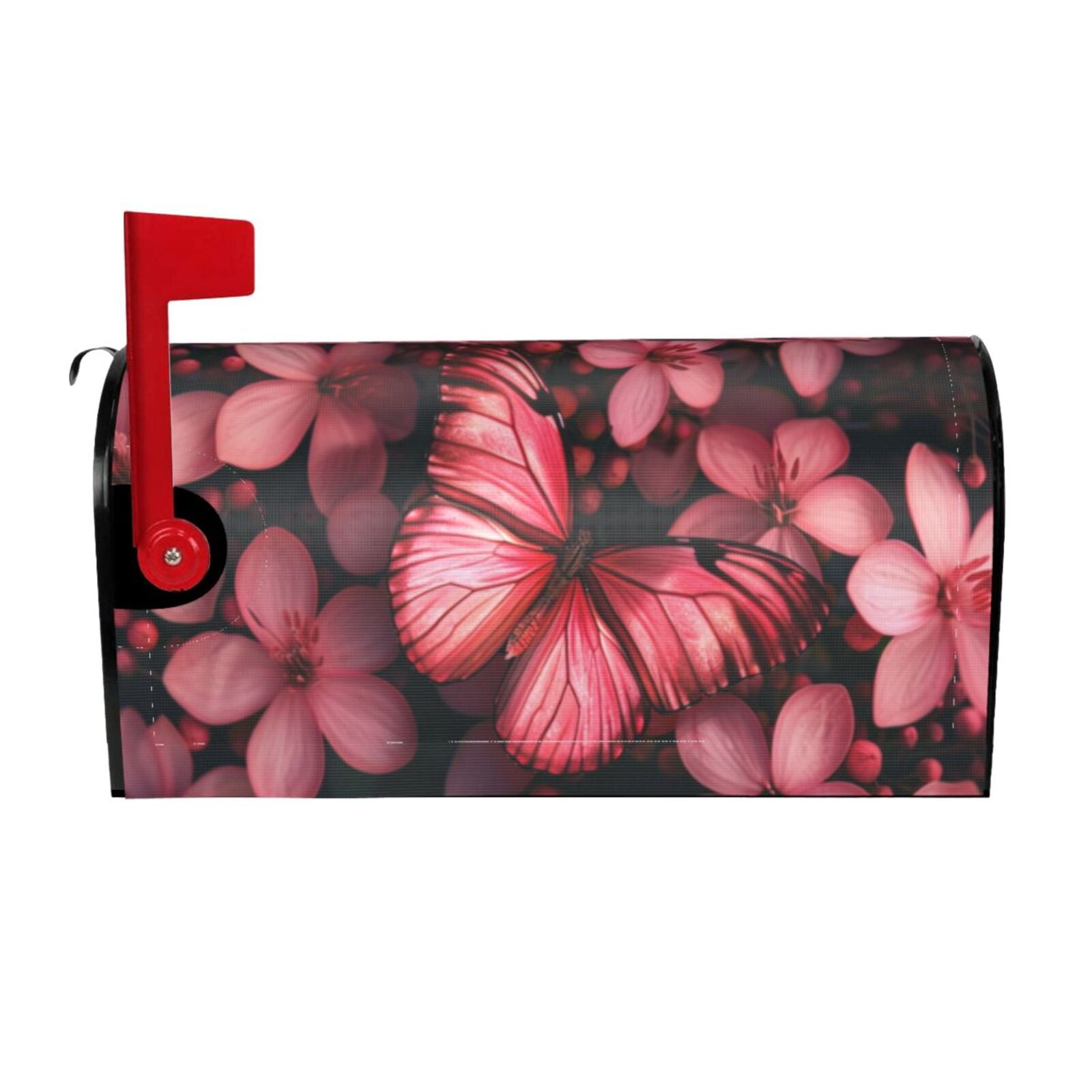Xecao pink butterfly for Mailbox Cover with Magnetic Strips, Waterproof and Sunscreen, Adds a Decorative Touch to Your Garden Yard-21x18 in