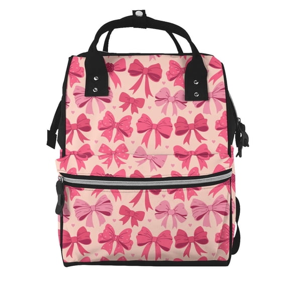 Xecao pink ribbon bows Print Large Capacity Nappy Bag Is a Multi-Functional Waterproof Travel Backpack, Perfect as a Nursing Bag or Mummy Backpack for Women