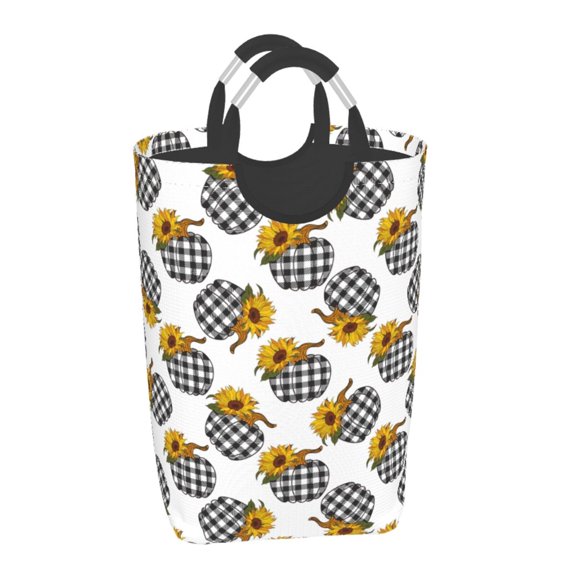 Xecao plaid Pumpkin Daisy for Laundry Basket,Collapsible Large Laundry Hamper,Wash Bag for Laundry Room, Rolling Laundry Basket with Handles