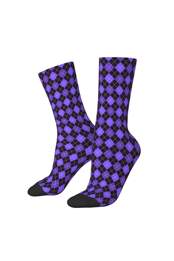 purple argyle Pattern Sport Socks for Women and Men Crew Socks Sporty Calf Socks Casual Socks