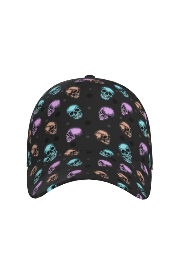 purple cyan brown Skull for Baseball Cap: Unisex, crafted from classic polyester twill fabric, featuring a soft unconstructed design