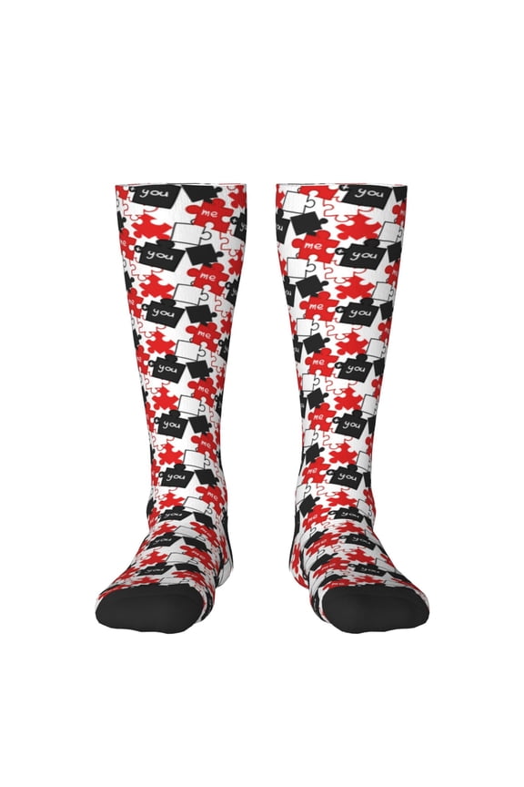 puzzle elements with the words me you Print Compression Socks for Both Men And Women for Running, Travel, Flight, Nurse
