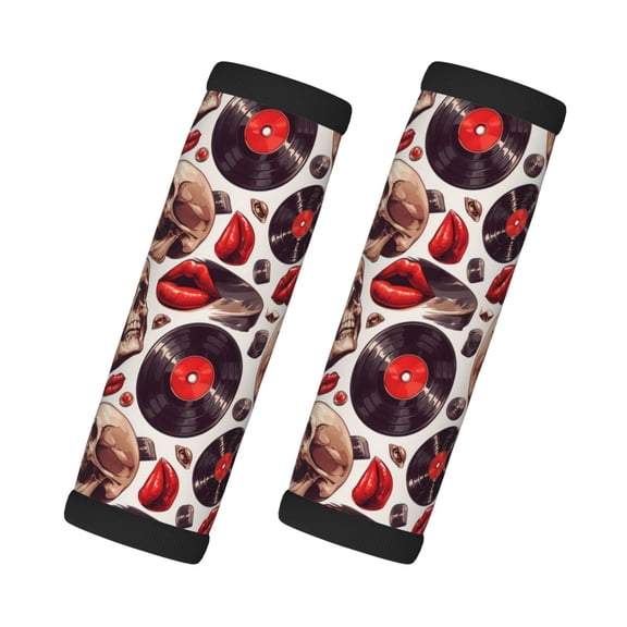 Xecao record lips Skull Print 2 Pack Luggage Handles Wrap Grips Identifiers Bright Luggage Markers, Unique Travel Essentials,Bright Luggage Markers