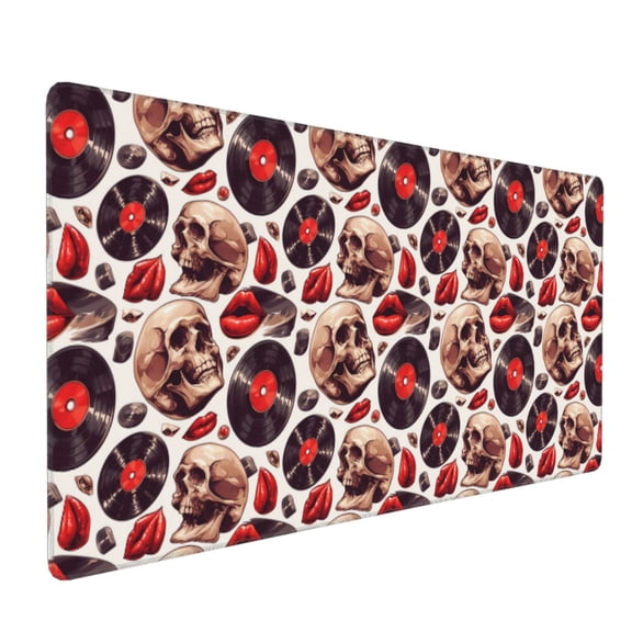 Xecao record lips Skull Print Large Mouse Pad, 16x35.5in Mousepad, Professional Non-Slip Rubber Base Big Mouse Pad, Mouse Pad for Gaming & Office Full Desk Mouse Pad