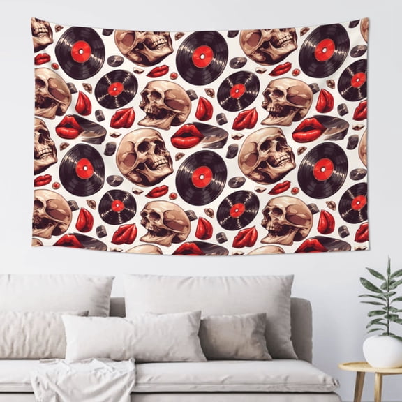 Xecao record lips Skull Print Tapestry, Wall Hanging Room Funny Decor, Backdrop Room Decor for Bedroom Living Room dormitory