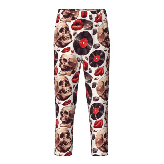 Xecao record lips Skull Print Teenagers' Pajama Pants Long Sleep Pants Soft Elastic Waist Pajama Bottoms Elastic waist with 2 Pockets 5-16 Years-Small