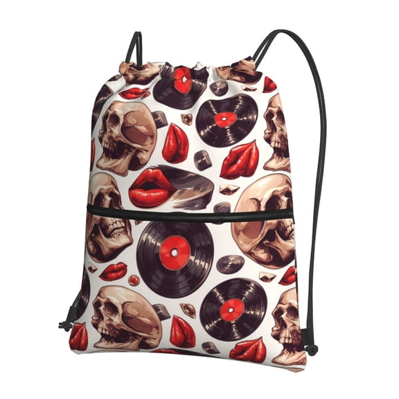 Xecao record lips Skull for Drawstring Bags,Pull String Backpack Bags,String Bag Sackpack