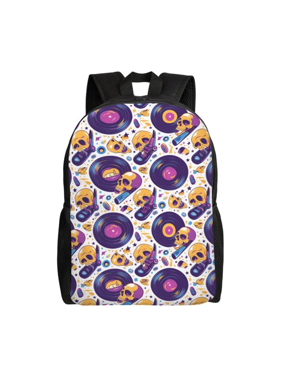 record rock Skull star Print School Backpack with Laptop Compartment Small Travel Laptop Backpack for Women Men Waterproof College Backpack Simple School Bag