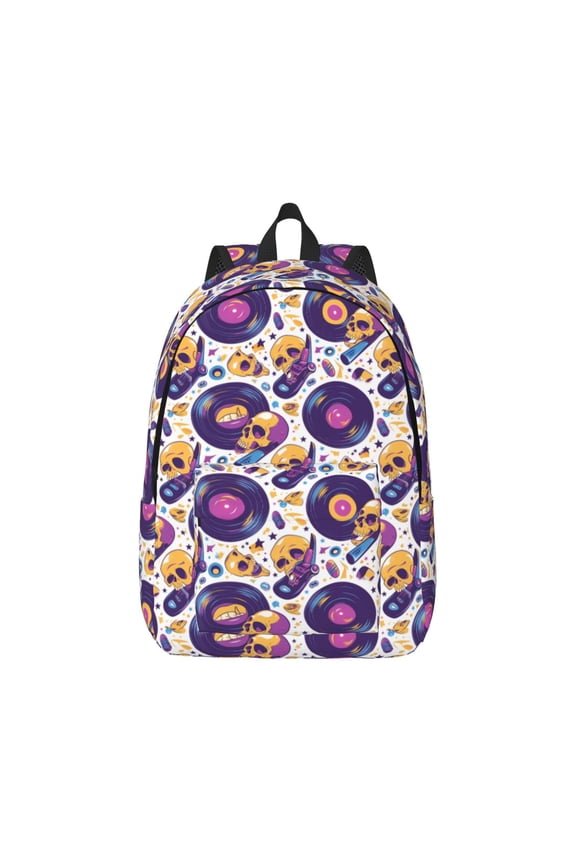 record rock Skull star for Canvas College Laptop Backpack, Durable Rucksack Travel Notebook Bag School Backpack Book Bag for Men Women