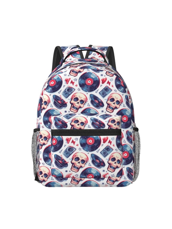 record rock music Skull Travel Backpack: A spacious, stylish computer backpack ideal for men and women, perfect for college, school, or daily travels