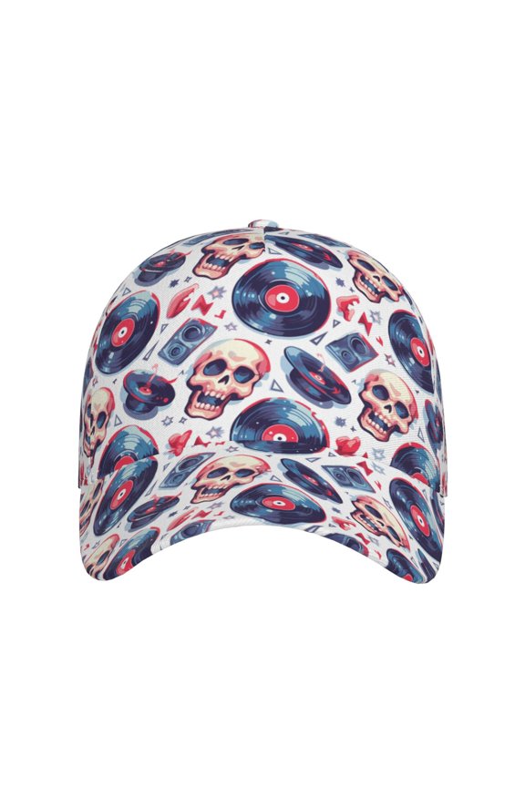 record rock music Skull for Baseball Cap: Unisex, crafted from classic polyester twill fabric, featuring a soft unconstructed design