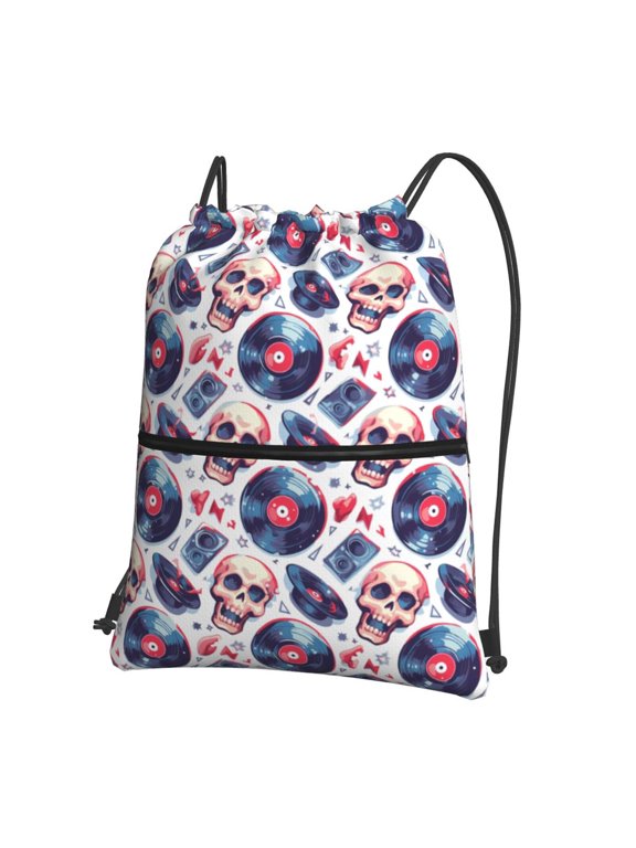 record rock music Skull for Drawstring Bags,Pull String Backpack Bags,String Bag Sackpack