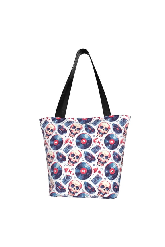 record rock music Skull for Tote Bag for Women -Tote Shoulder Bag with A Little Pocket Inside, Perfect for Travel and Work.