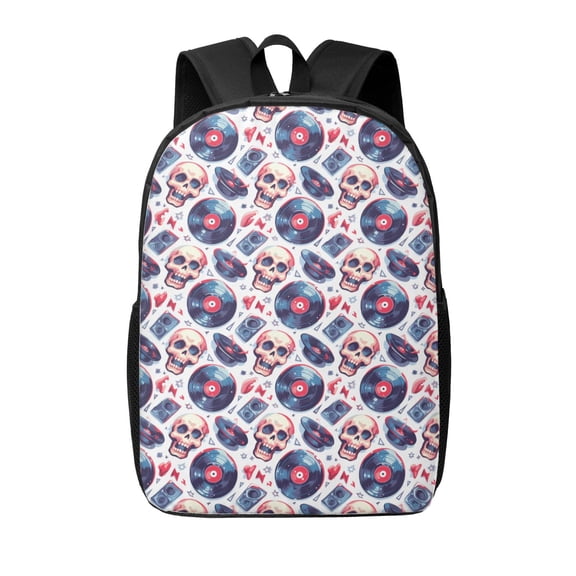 Xecao record rock music Skull print Travel Backpack, Large Computer Backpack for Men Women, College School Rucksack Book Bag