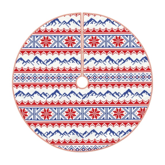 Xecao red blue Snow Mountain Pattern Christmas Tree Skirt Round Xmas Tree Mat Base Cover for Holiday Home Decorations-36"