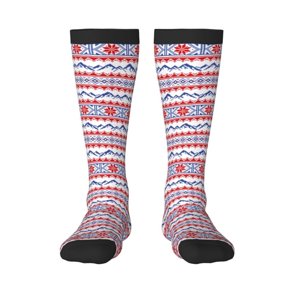 Xecao red blue Snow Mountain Print Compression Socks for Both Men And Women for Running, Travel, Flight, Nurse