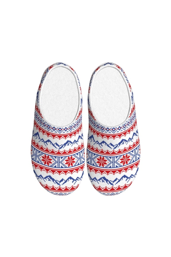 red blue Snow Mountain Print Cotton Slippers Fuzzy Warm Cozy Slippers Non Slip House Slippers For Indoor Outdoor Cotton Slippers House Slippers-13